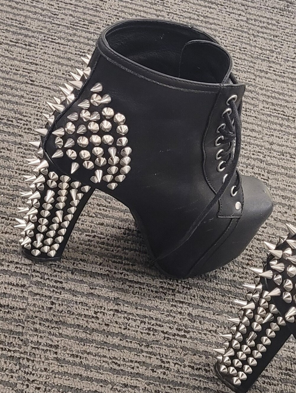 Spiked Lace Up Platform Bootie Boots